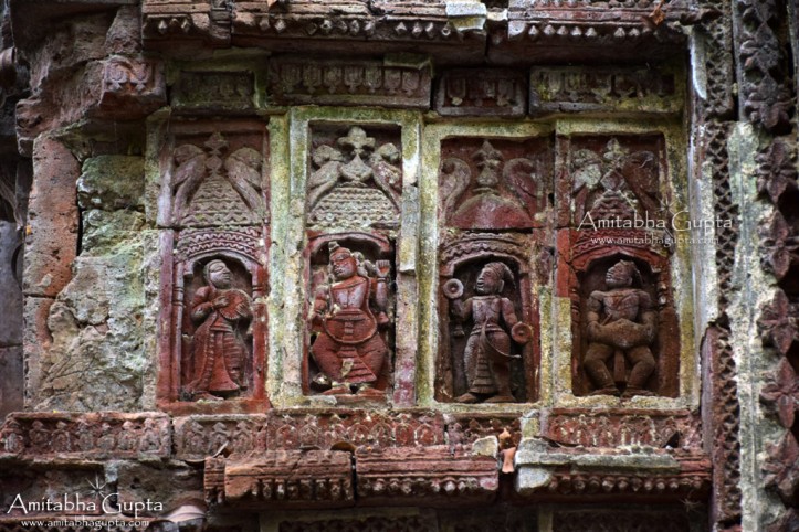 Close up of a terracotta panel on the wall of Laxmi Janardan Temple