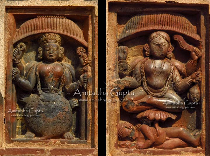 Kurma Avatar - the tortoise form of Dasavatar (Left to viewer) and Shodoshi from Dasamahavidya motif (R). Goddess Shodashi is shown seated on a lotus that rests on the supine body of Lord Shiva.